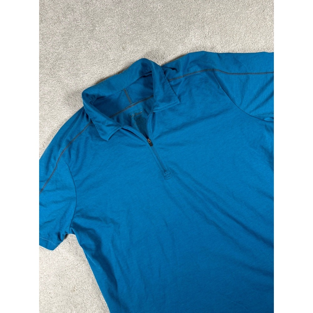 L. L. Bean Men's 1/4 Zip Polo Shirt‎ Short Sleeves Pullover Blue Size L Reg.